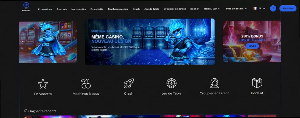 Casino Hermes avec bonus 300% jusqu'à 2000 €